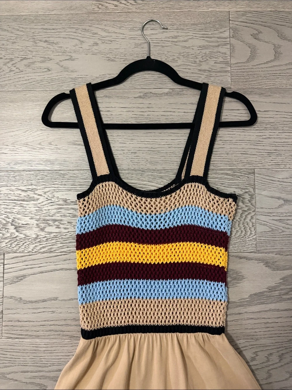 Zara Beige Midi Dress with Striped Knit Bodice - Picture 2 of 5